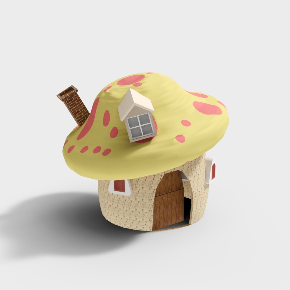Charming Mushroom House 3D Model – Whimsical Low-Poly Design