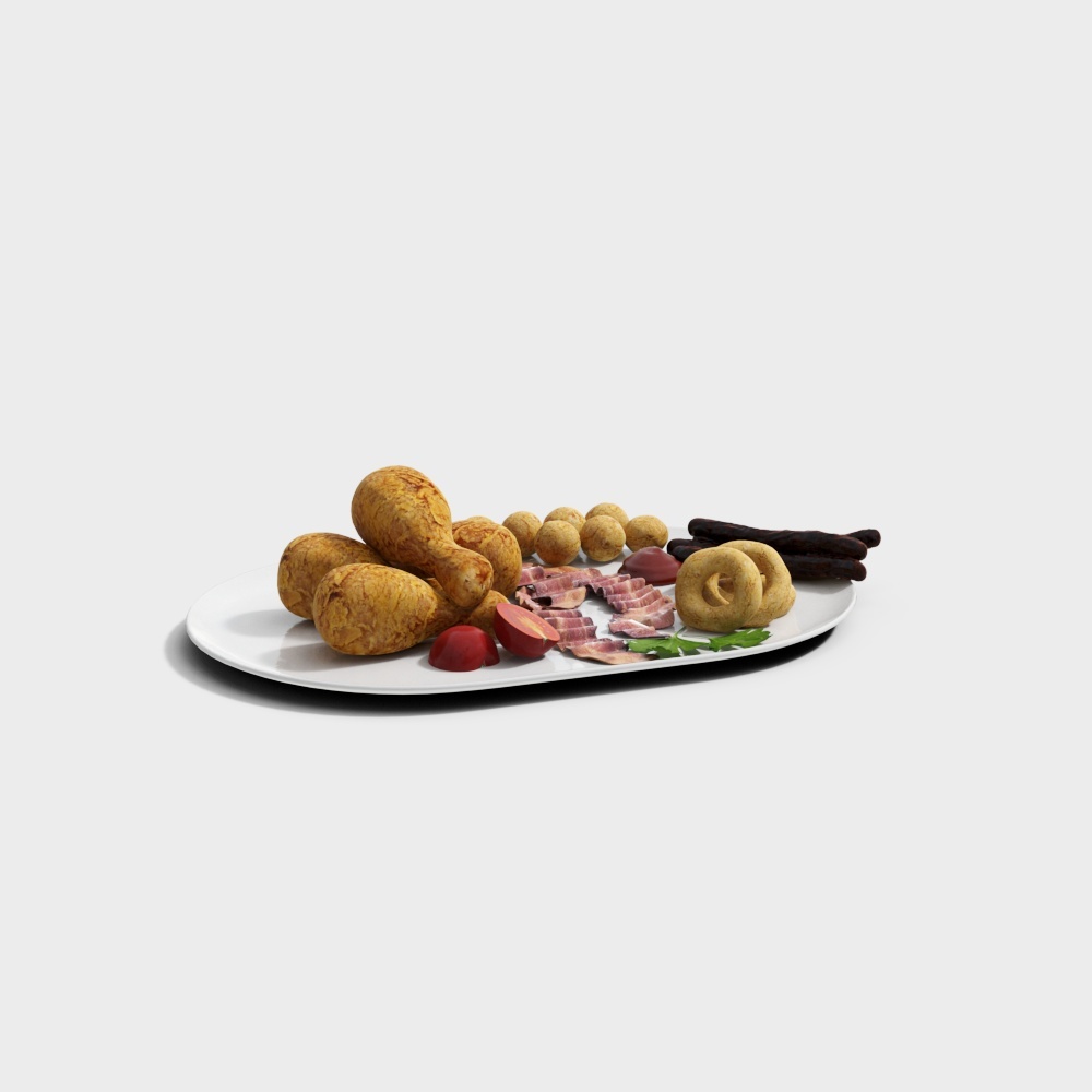 Delicious Platter 3D Model – Low-Poly Food Array