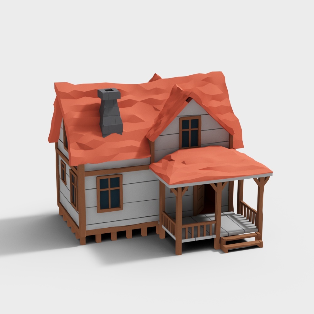 Charming Low-Polygon Cottage 3D Model – Rustic Design