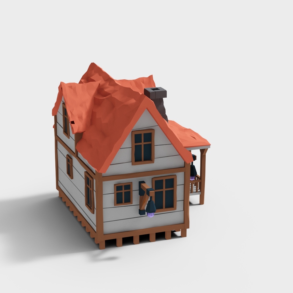 Cozy Cottage 3D Model – Low-Poly Vintage Design
