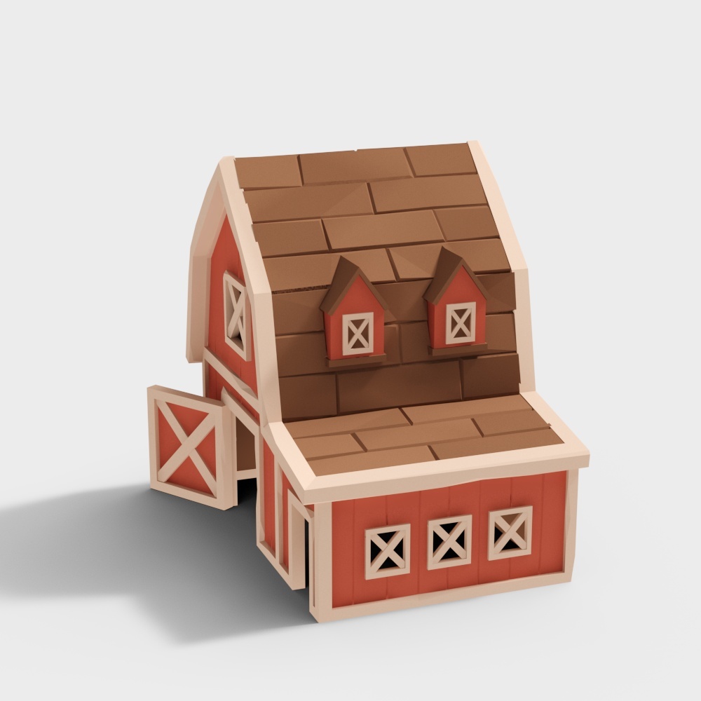 Charming Red Barn 3D Model – Low-Poly Rural Design