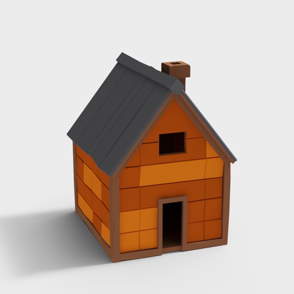 Cozy Cottage 3D Model – Rustic Wooden House