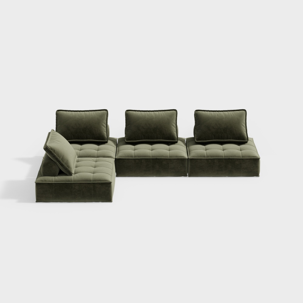 Stylish Low-Polygon Velvet Sofa – Green Scandinavian Design