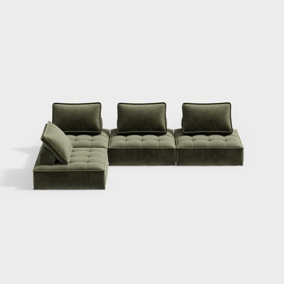 Stylish Low-Polygon Velvet Sofa 3D model
