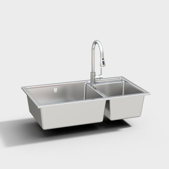 Chic Double Basin Stainless Steel Sink 3D model for Modern Interiors
