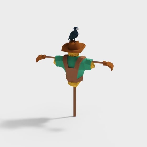 Whimsical Low-Poly Scarecrow 3D model