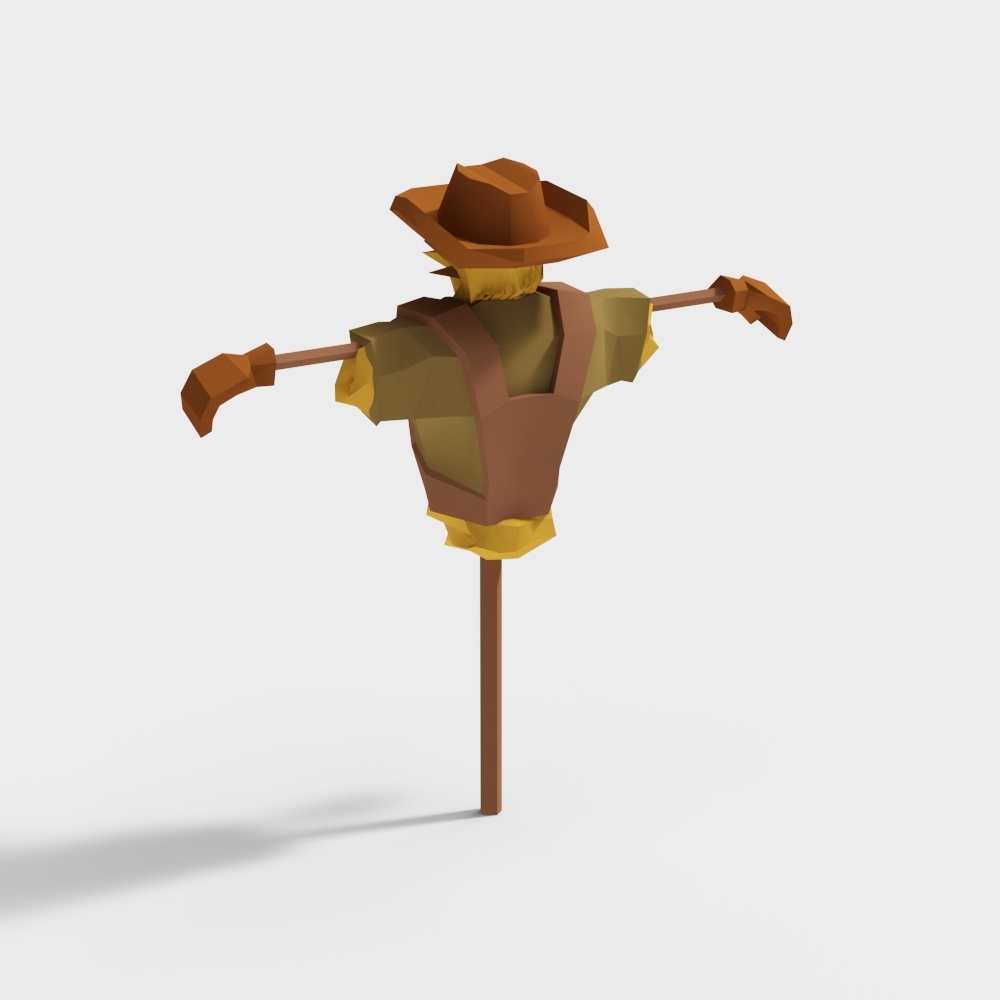 Charming Low-Polygon Scarecrow 3D Model – Rustic Design