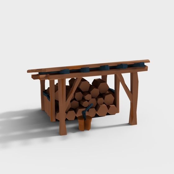 Elegant Wooden Firewood Rack 3D model for Rustic Designs