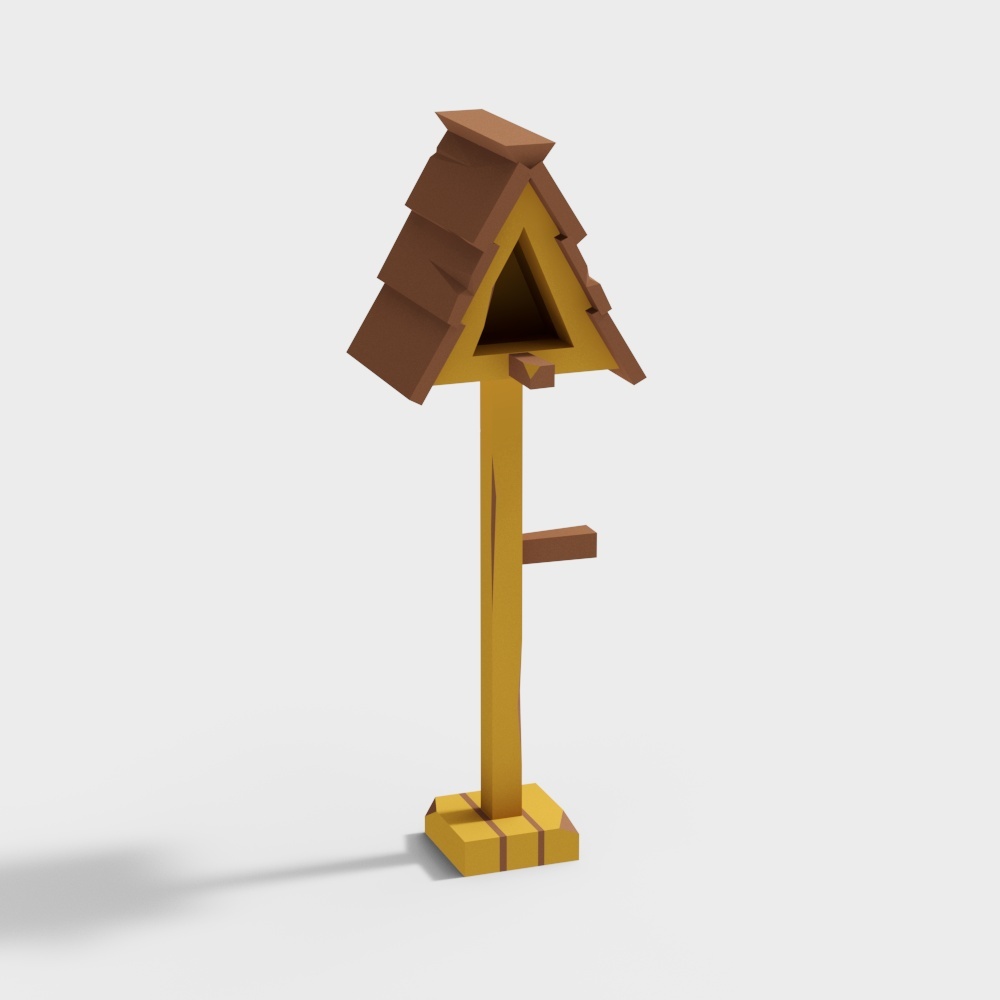 Charming Low-Poly Birdhouse 3D Model – Warm Textures