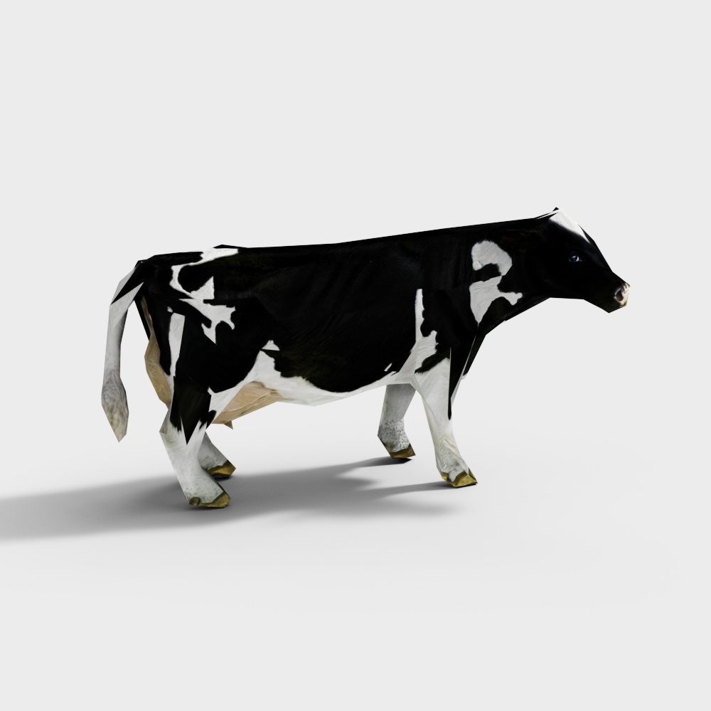 Charming Black and White Cow 3D Model – Low-Poly Animal