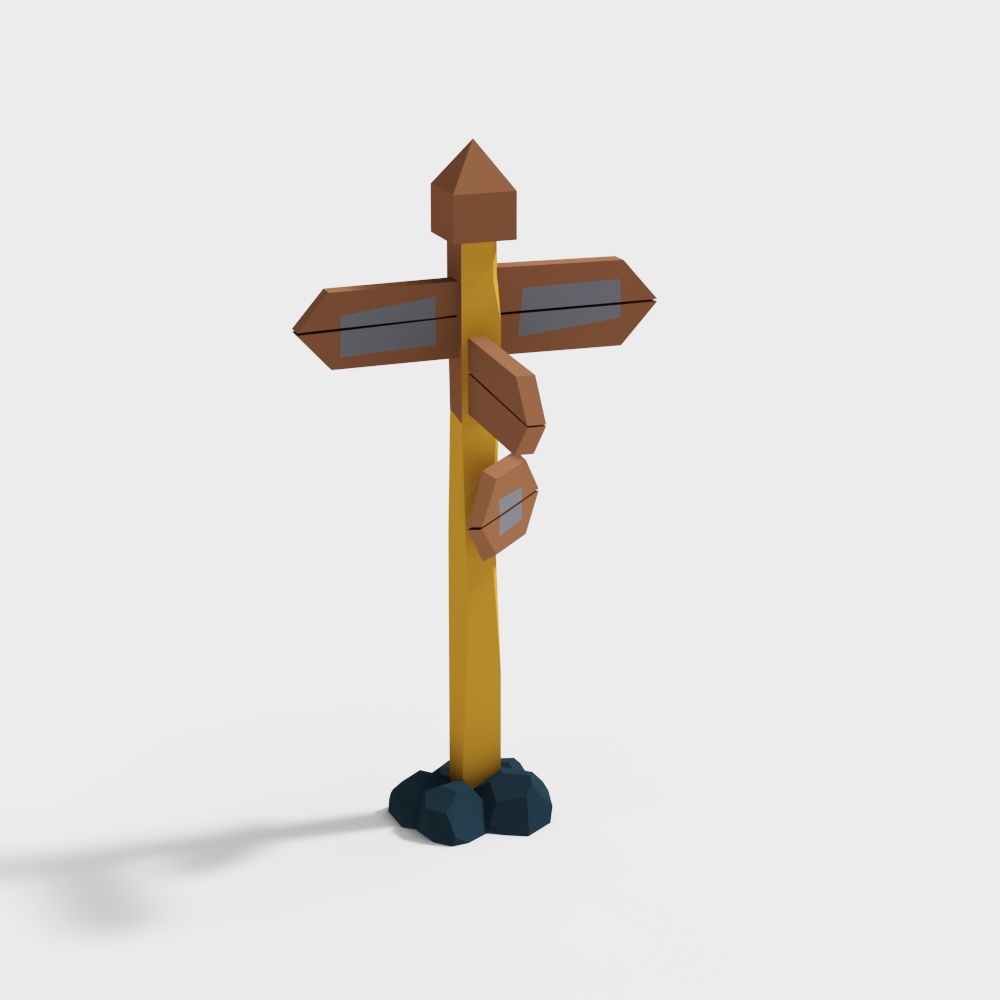 Charming Directional Signpost 3D Model – Low-Poly Wooden Design