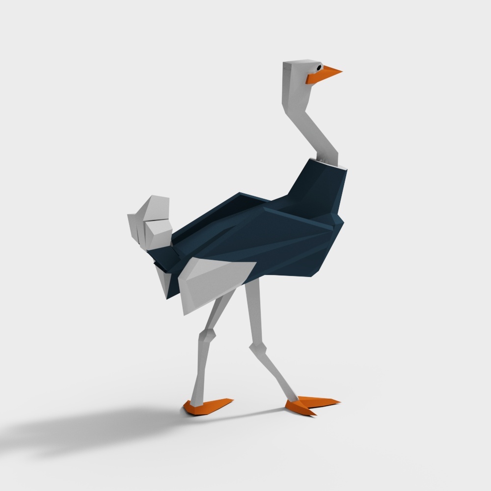 Low-Poly Origami Ostrich 3D Model – Stylized Animal Design