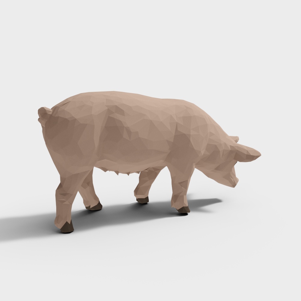 Low Poly Pig 3D Model – Brown Triangular Mesh
