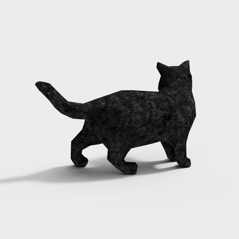 Walking Black Cat 3D Model – Realistic Fur Texture