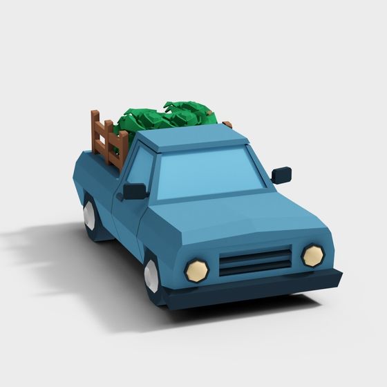 Low Poly Style Blue Truck 3D model