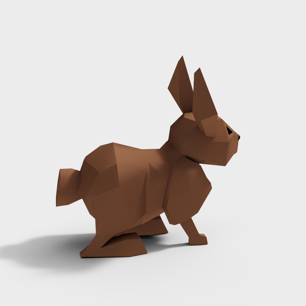 Low Poly Bunny 3D Model – Geometric Brown Design