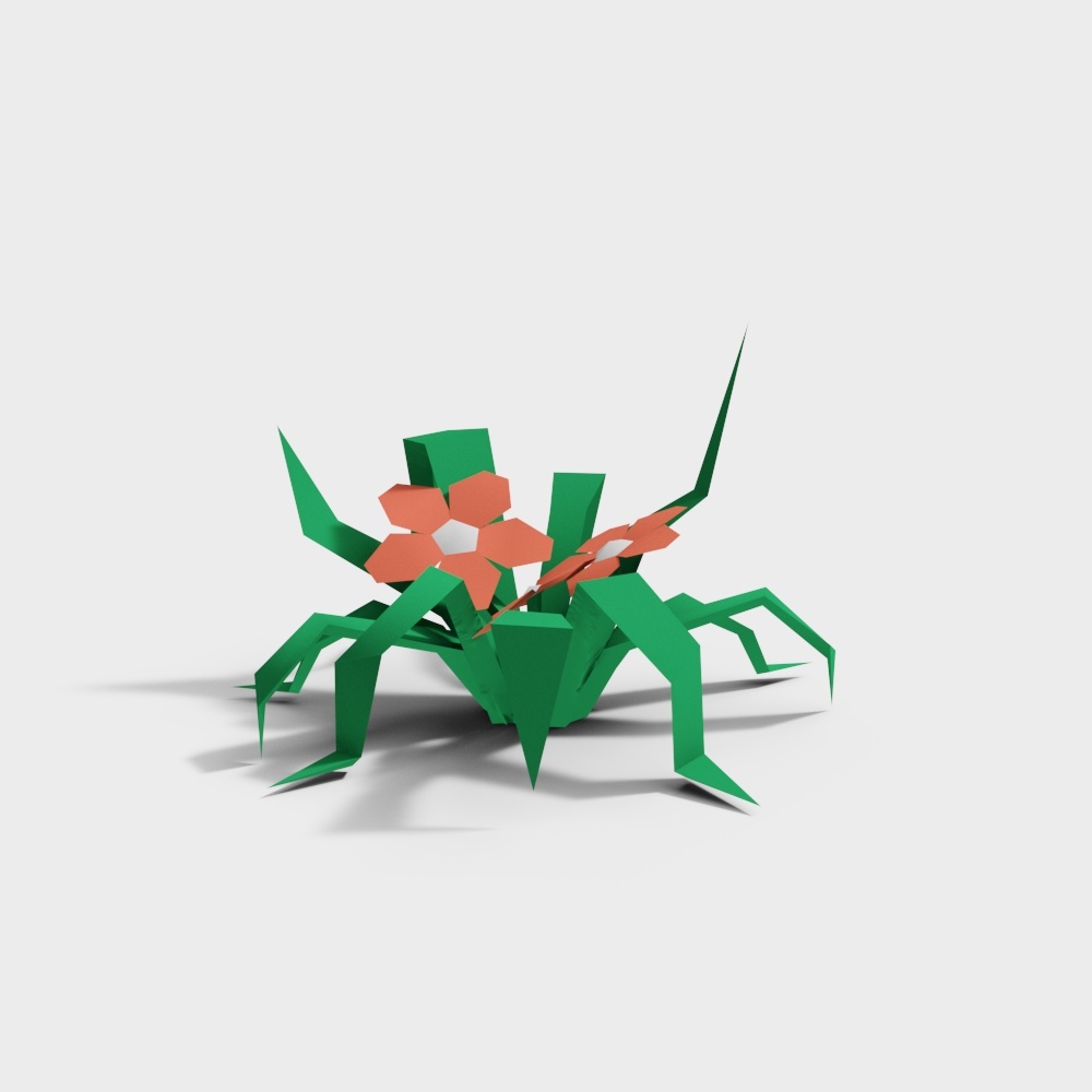 Artistic Low-Poly Spider 3D Model – Green Floral Design