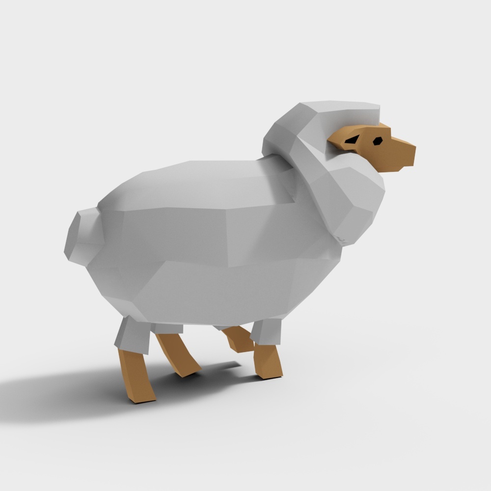 Low Poly Sheep 3D Model – Gray Wool with Brown Face