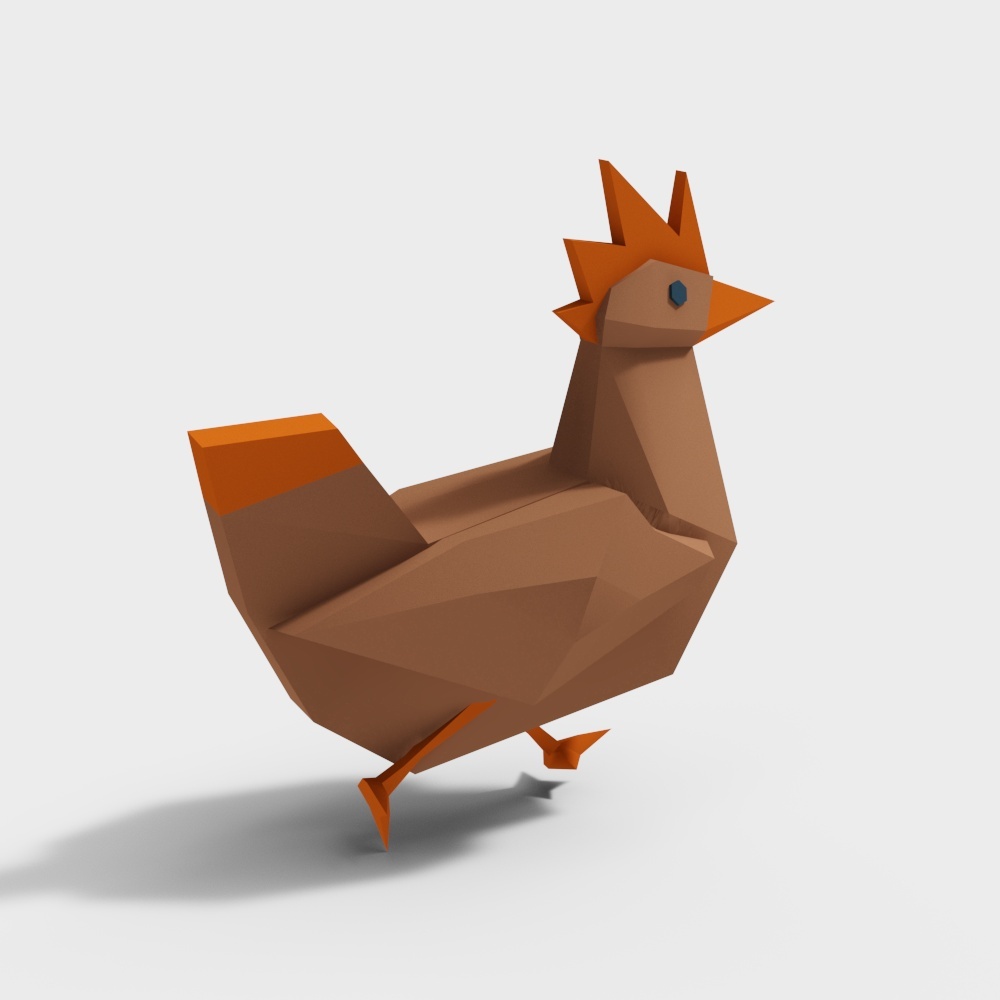 Charming Low Poly Chicken 3D Model – Geometric Bird Asset