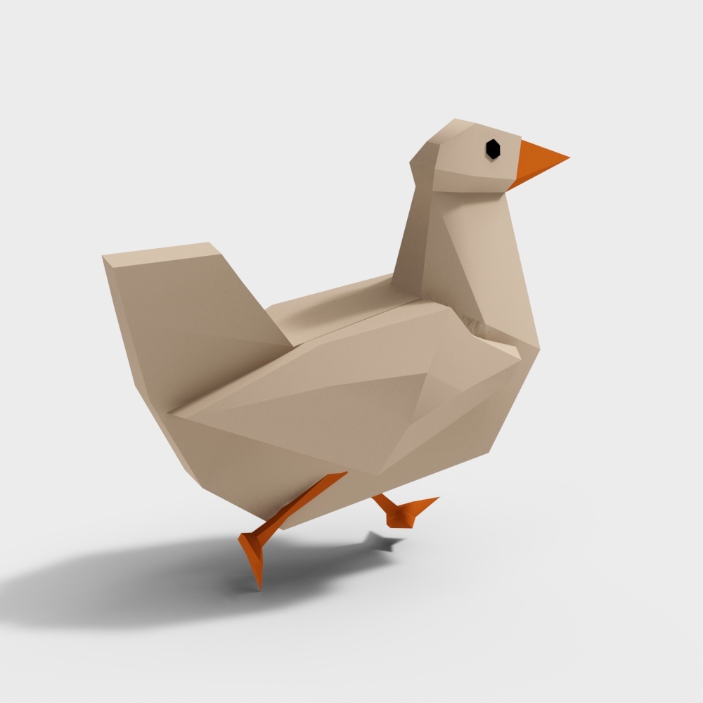 Charming Low Poly Chicken 3D Model – Minimalist Animal Design