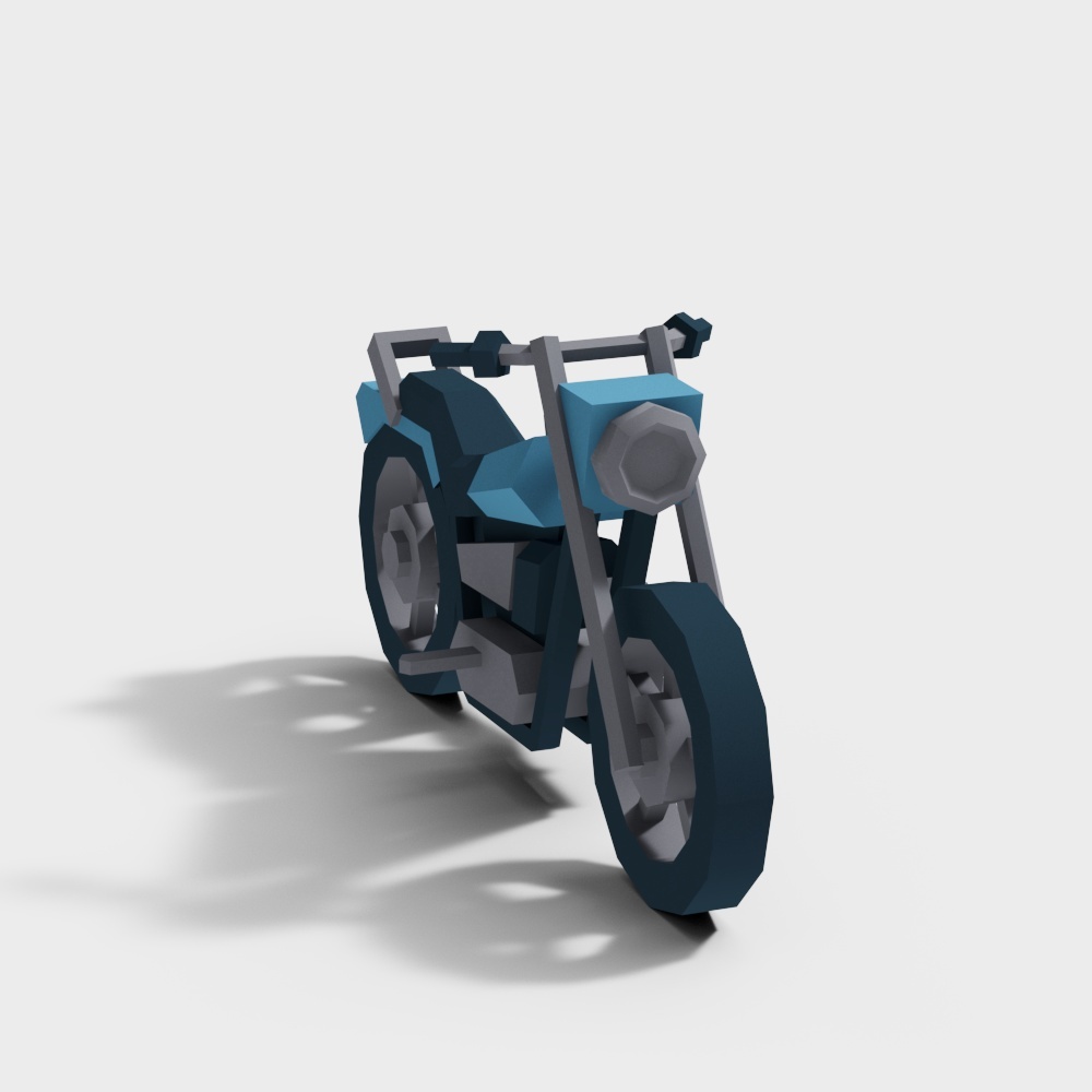 Low Poly Motorcycle 3D Model – Blue Accent, 1200 Polygons