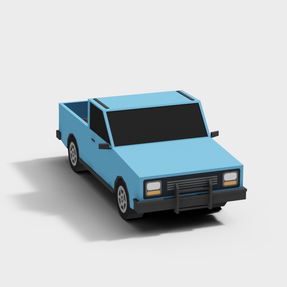 Vintage Blue Pickup Truck 3D Model – Low-Poly Retro Vehicle