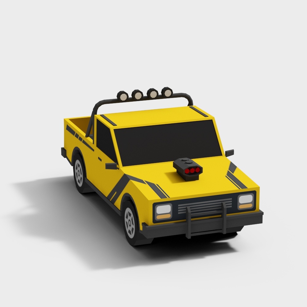 Retro Pickup 3D Model – Low-Poly Vintage Truck