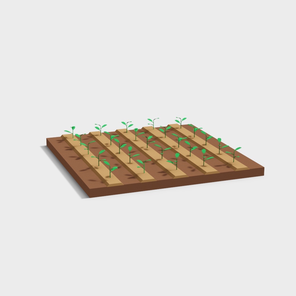 Vibrant Seedling Planting Bed 3D Model – Low-Poly Garden Asset