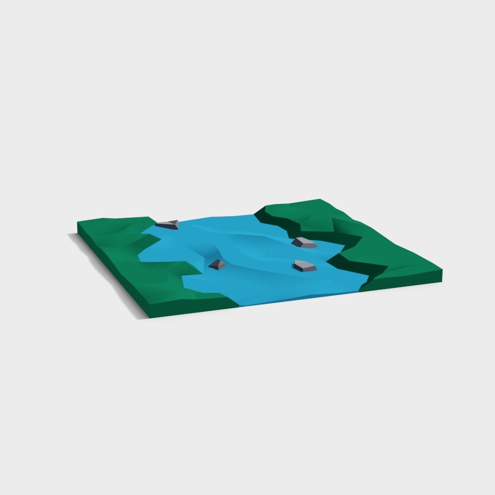 Lakeside Green Island 3D Model – Low-Poly Nature Scene