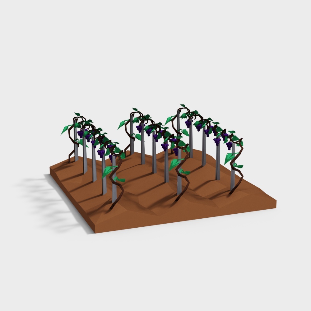 Vibrant Low-Poly Grape Vine 3D Model – Nature Details