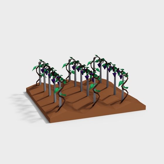 Vibrant Low-Poly Grape Vine 3D Model