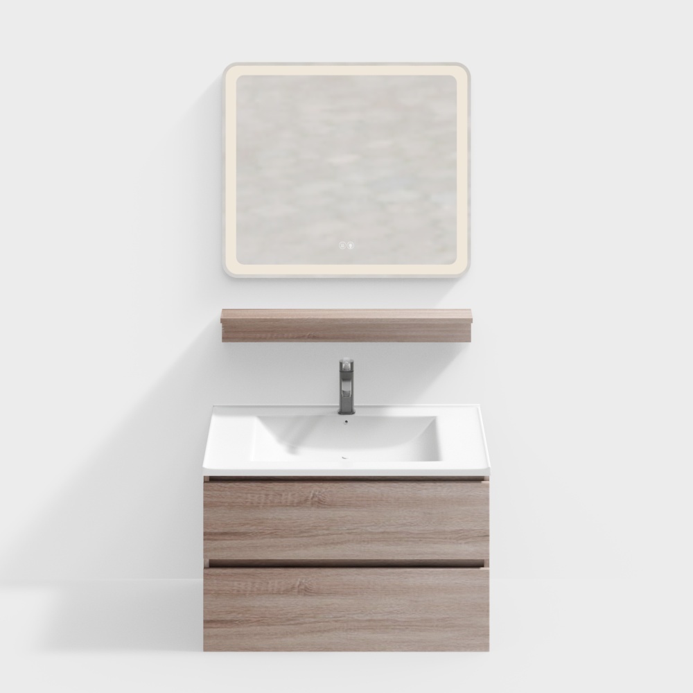 Modern Minimalist Bathroom Vanity 3D Model – Wooden & Ceramic