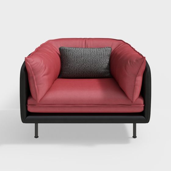 Stylish Low-Poly Red Leather Sofa 3D model