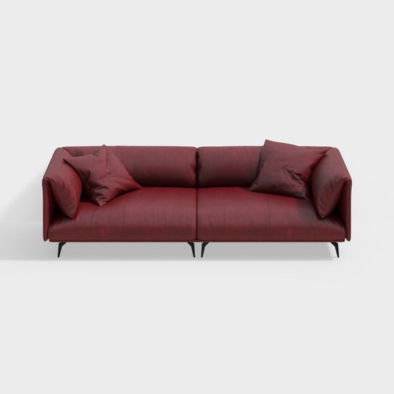 Elegant Red Leather Sofa 3D Model
