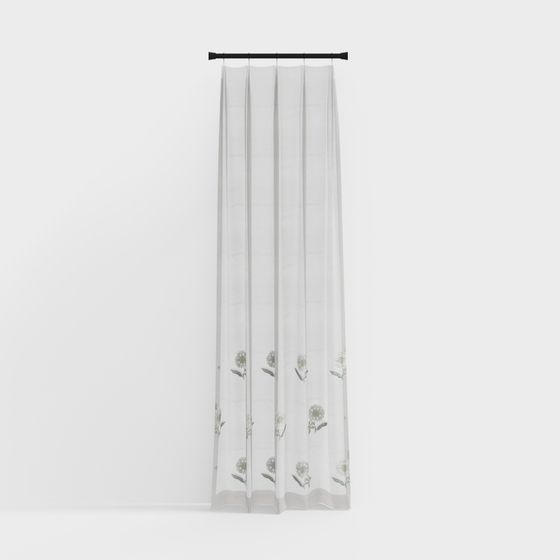 Floral Sheer Curtains 3D Model