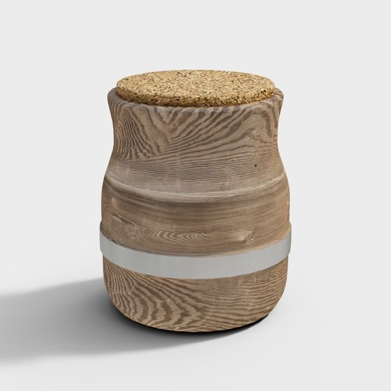 Cylindrical Wooden Stool 3D model for Creative Spaces