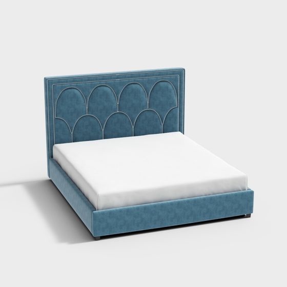 Elegant Scallop Velvet Bed 3D model for Stylish Interiors