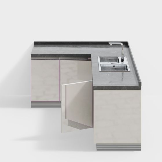Modern Low-Poly Kitchen Corner Cabinet 3D model