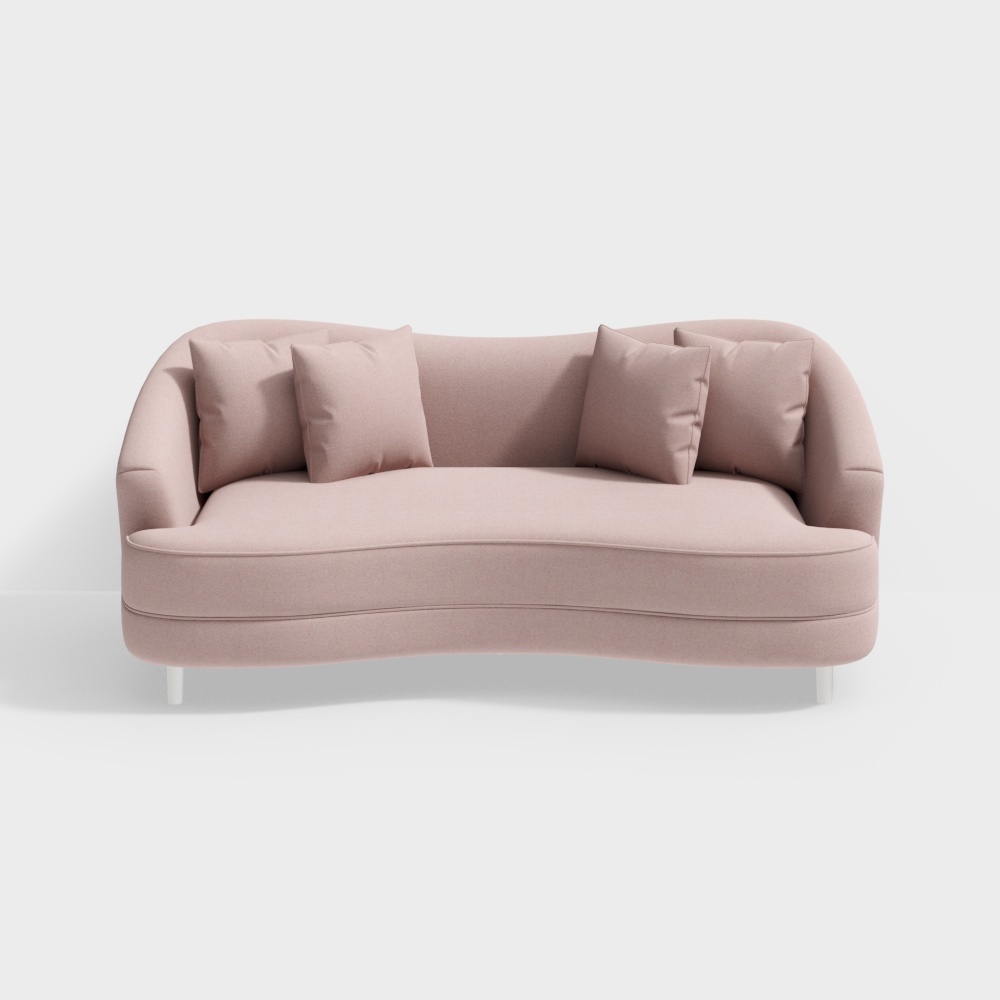 Unique Curved Pink Sofa 3D Model – Low-Poly Design