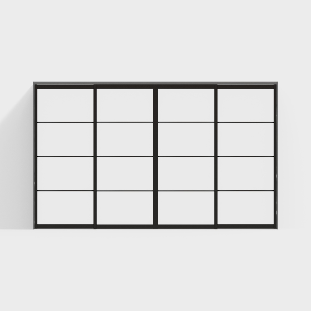 Lixil Door-Interior Door-DZB Partition Four-Sliding Door-2350-VN Medium Grey Door Frame Color + Black Door Leaf Color