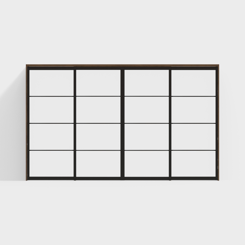 Деревянная дверь - внутренняя дверь - ДЗБ перегородка с четырьмя раздвижными дверями - 2350 - GC орех темный цвет рамки + черный цвет дверной панели