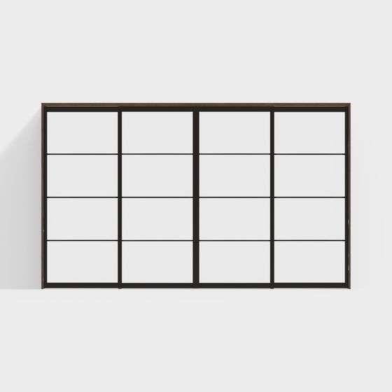 Деревянная дверь - внутренняя дверь - ДЗБ перегородка с четырьмя раздвижными дверями - 2350 - GC орех темный цвет рамки + черный цвет дверной панели