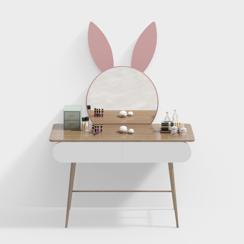 Bunny Vanity 3D Model – Playful Pink & Wood