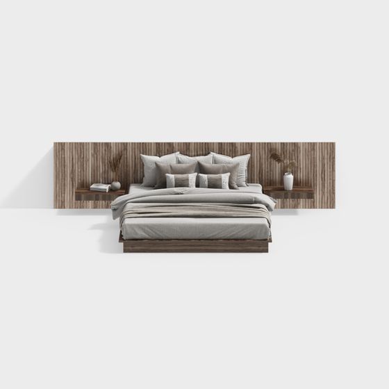 Japanese-Style Double Bed 3D Model for Cozy Bedrooms