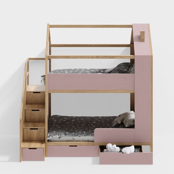 Giường tầng màu hồng hiện đại