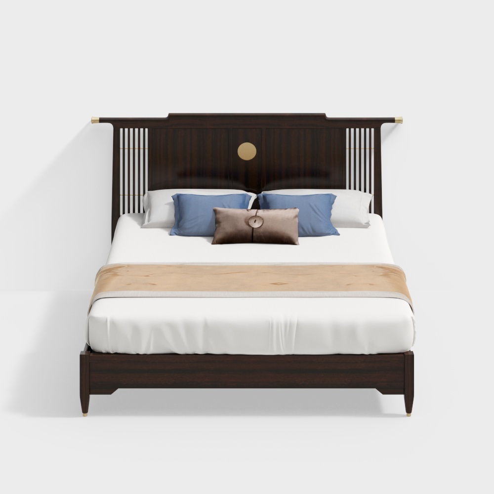 YoujiaMiao with new Chinese style Nordic ash rubber walnut ebony double bed 144772502