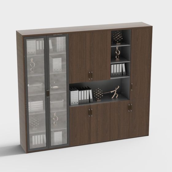 Modern Multi-Door Bookcase 3D Model in Gray