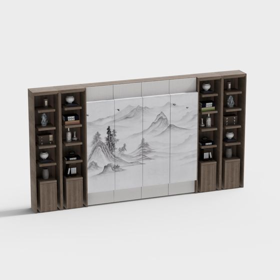 Stunning Mountain Water Landscape Screen Bookcase 3D model