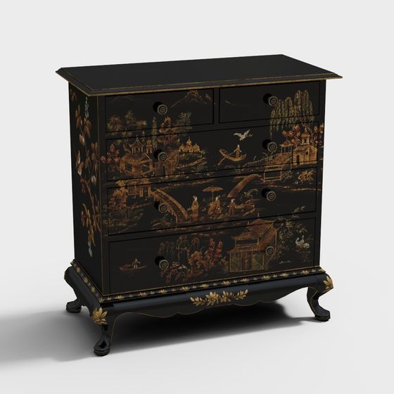 Elegant Chinoiserie Chest 3D model for Creative Projects