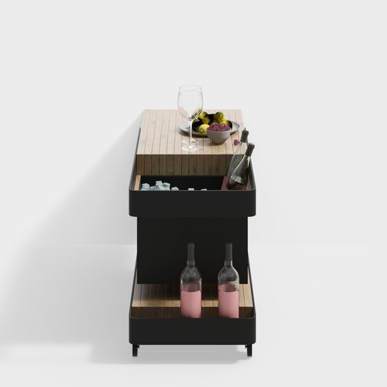 Chic Low-Polygon Bar Cart 3D model